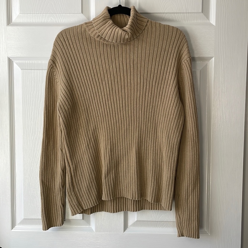 J. Crew Tan Ribbed Turtleneck Long Sleeve Cotton Knit Sweater Size Small